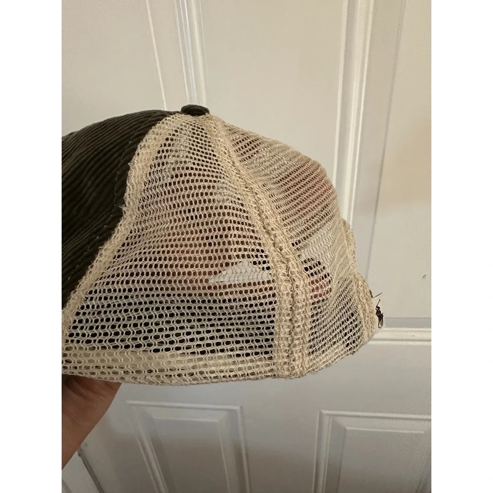 Polo Ralph Lauren USA Flag Trucker Hat Olive Corduroy Cream Mesh Cap Strapback